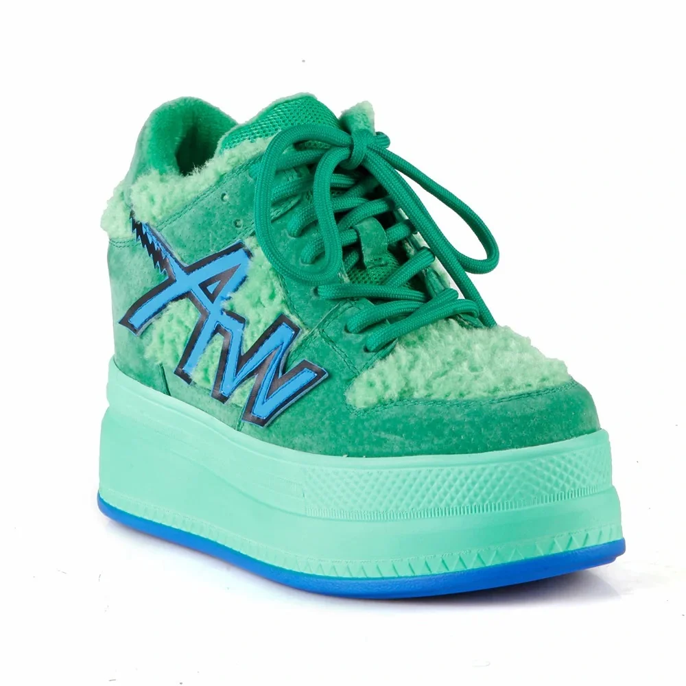 Anthony Wang Green Quince fur sneaker wedge